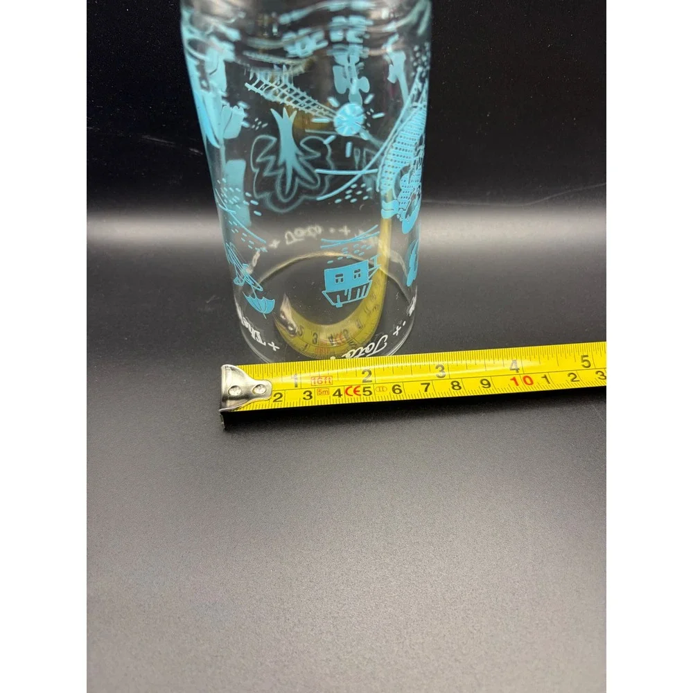 Vintage Wizard of Oz‎ Toto Teal Blue Glass Tumbler Wavy Bottom S&Co